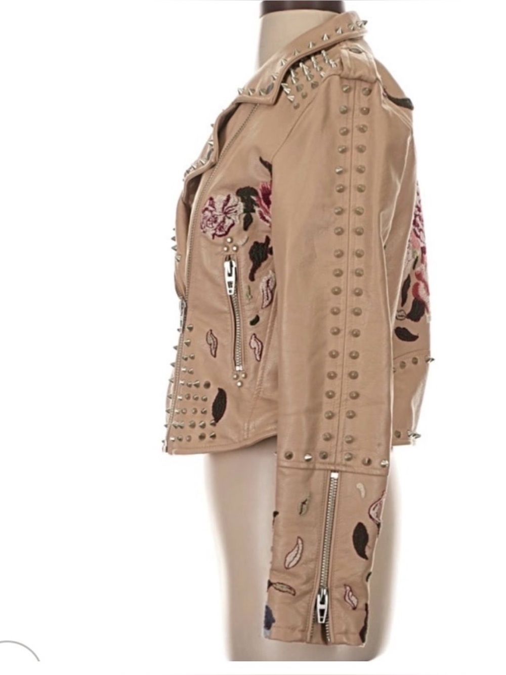 BLANKNYC Floral Embroidered Studded Faux Leather Moto Jacket | Size Small - Picture 6 of 8